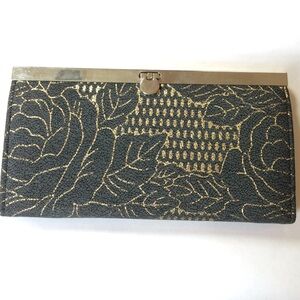 Forever 21 Black and Gold Floral Clutch Wallet
